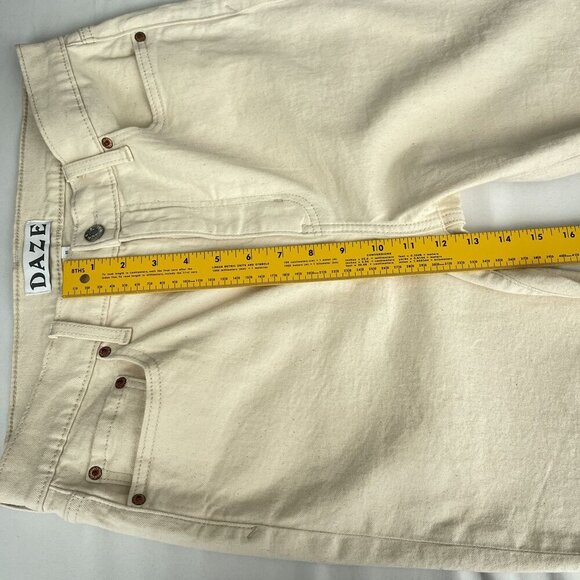NWT Daze Shy Girl In Raw Cut-Off High Rise Crop Flare Jeans Beige Womens 31 - Picture 14 of 16